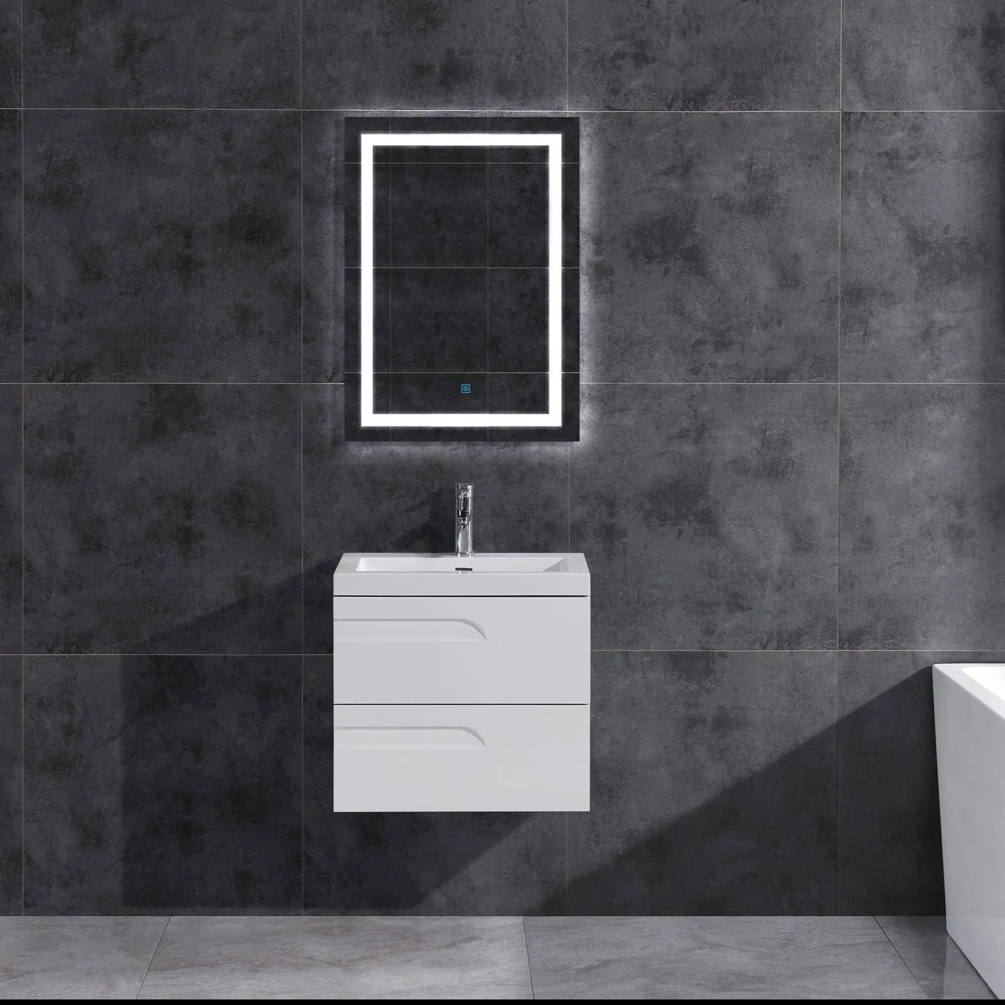 24" Wall Mount Single Sink Bathroom Vanity in White Gloss with Square Counter Top LV7W-24W