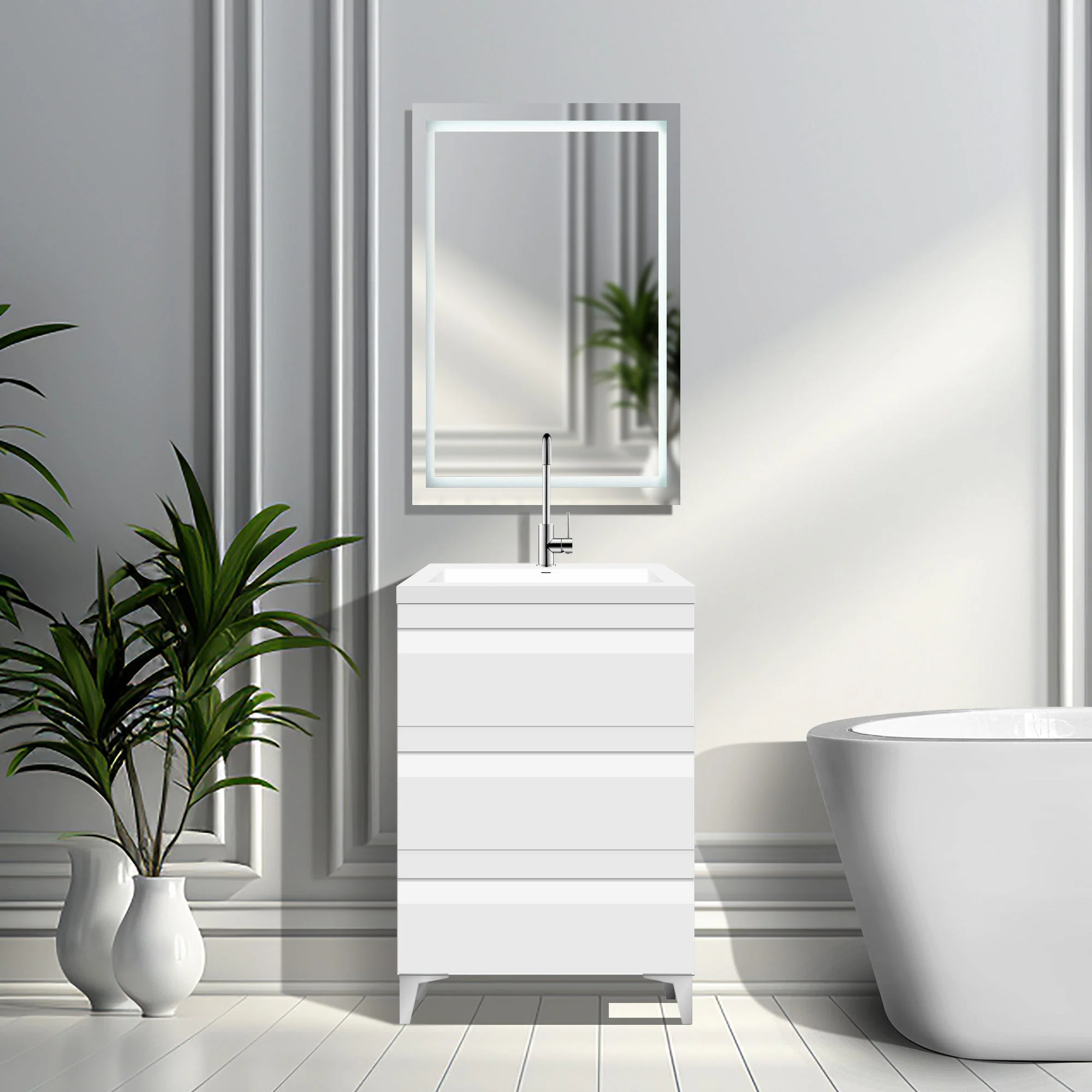 24" W Freestanding Modern White Vanity LV8B-24W with Square Sink Top