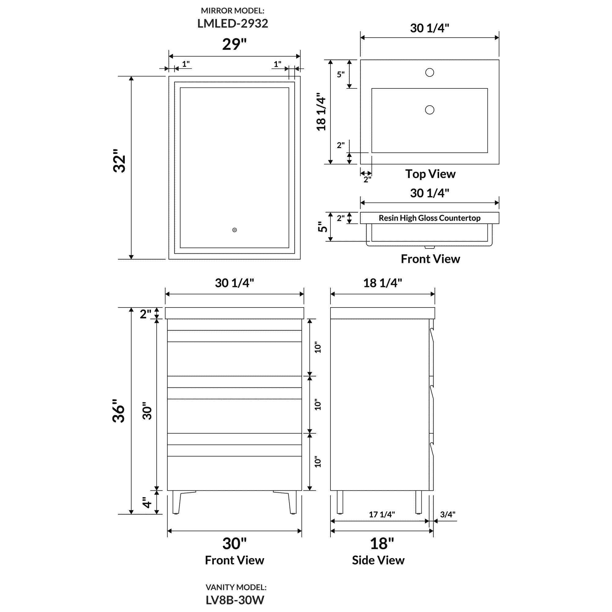 30" W Freestanding Modern White Vanity LV8B-30W with Square Sink Top - Image 3