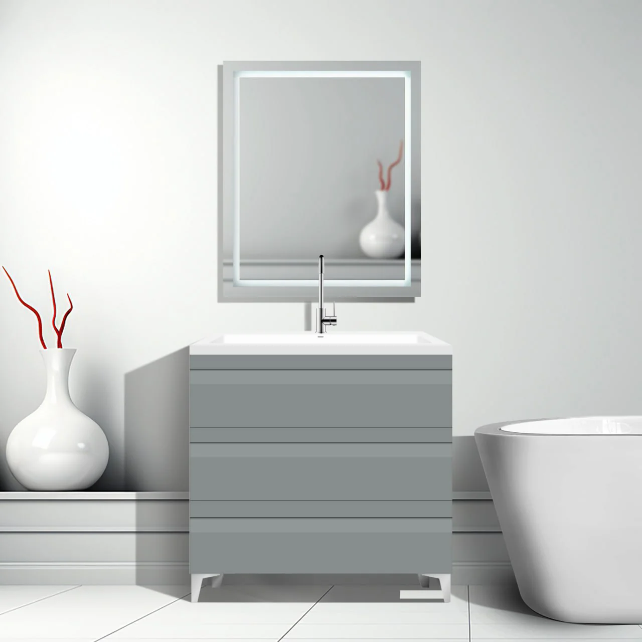 36" W Freestanding Modern White Vanity LV8B-36W with Square Sink Top
