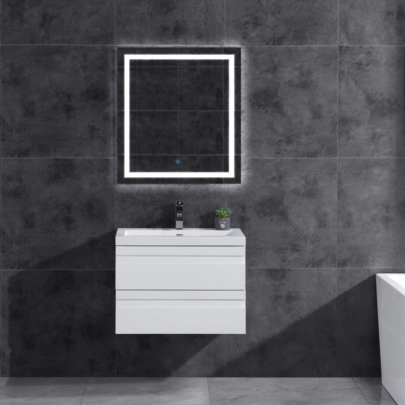 30" W Wall-Mount Modern White Vanity LV8W-30W with Square Sink Top