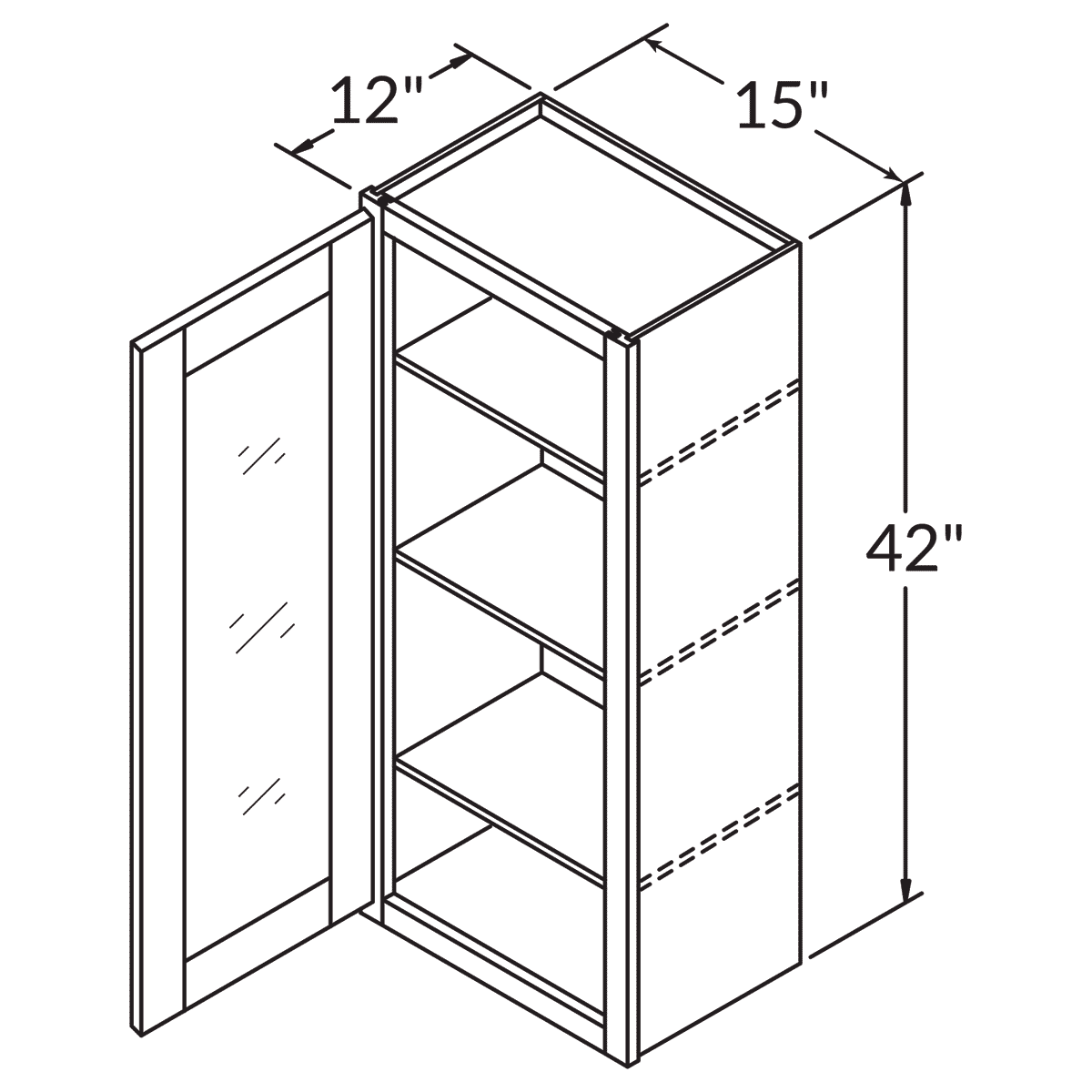 Frosted Glass Door Wall Kitchen Cabinet WMD1542 Shaker Toffee 15 in. width 42 in. height 12 in. depth