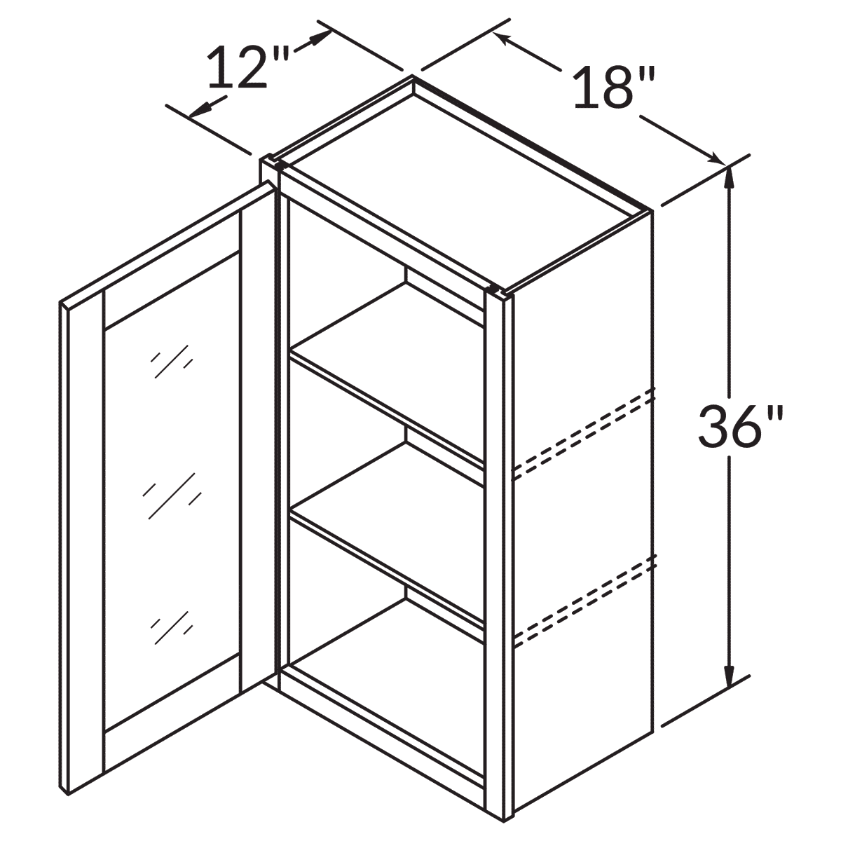 Frosted Glass Door Wall Kitchen Cabinet WMD1836 Shaker Toffee 18 in. width 36 in. height 12 in. depth