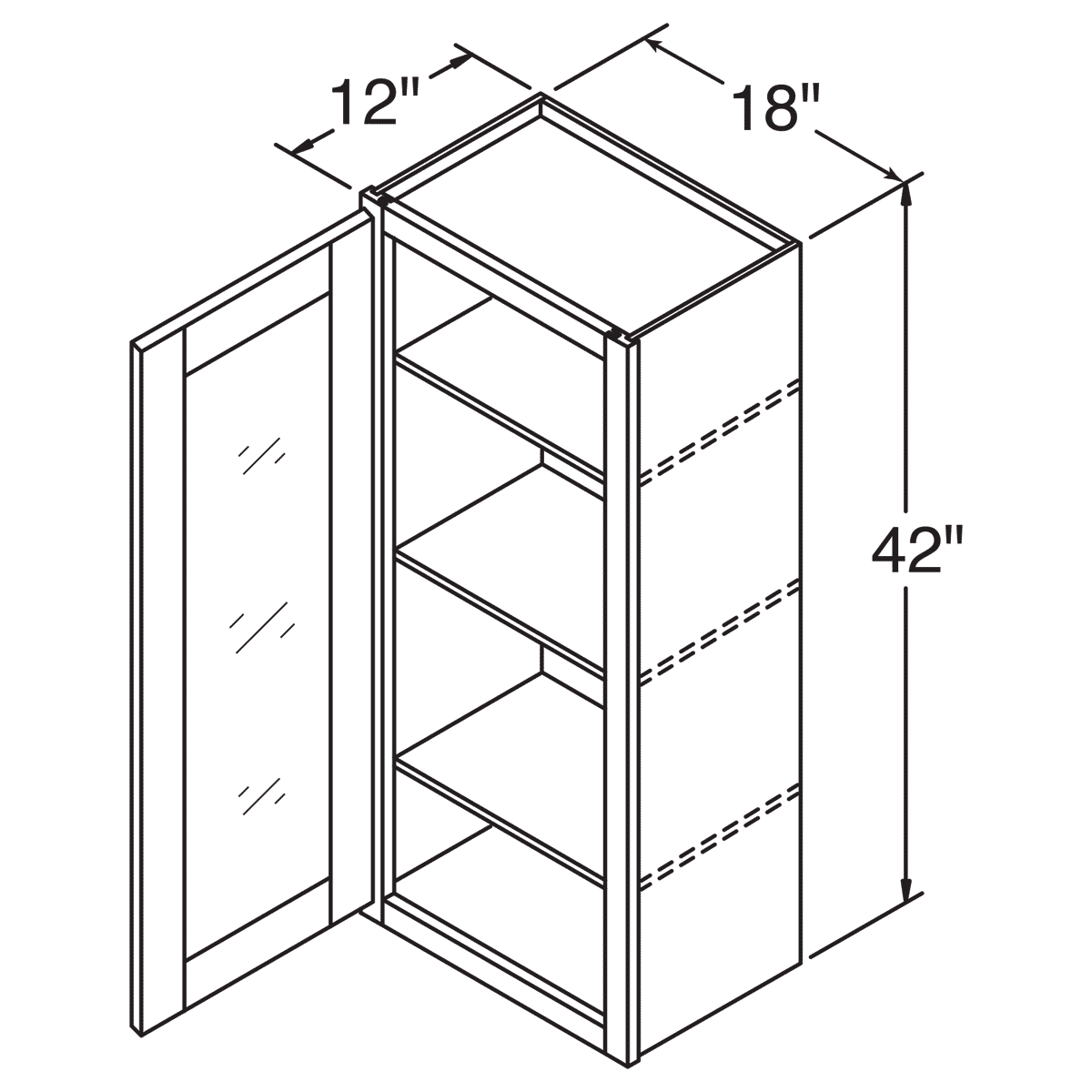 Frosted Glass Door Wall Kitchen Cabinet WMD1842 Shaker Toffee 18 in. width 42 in. height 12 in. depth