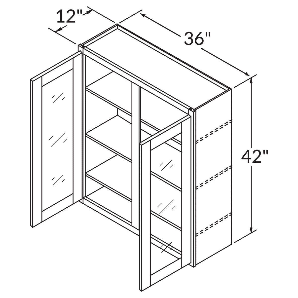 Frosted Glass Door Wall Kitchen Cabinet WMD3642 Shaker Toffee 36 in. width 42 in. height 12 in. depth