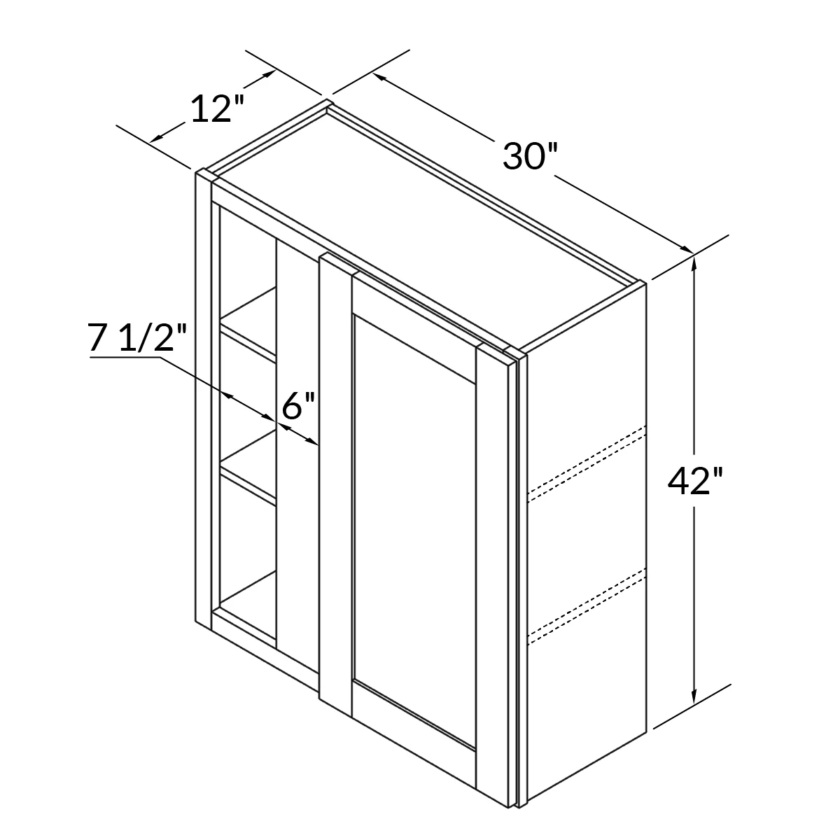Square Corner Wall Blind Reversible Kitchen Cabinet SC3042 Newport LessCare 30 in. width 42 in. height 12 in. depth