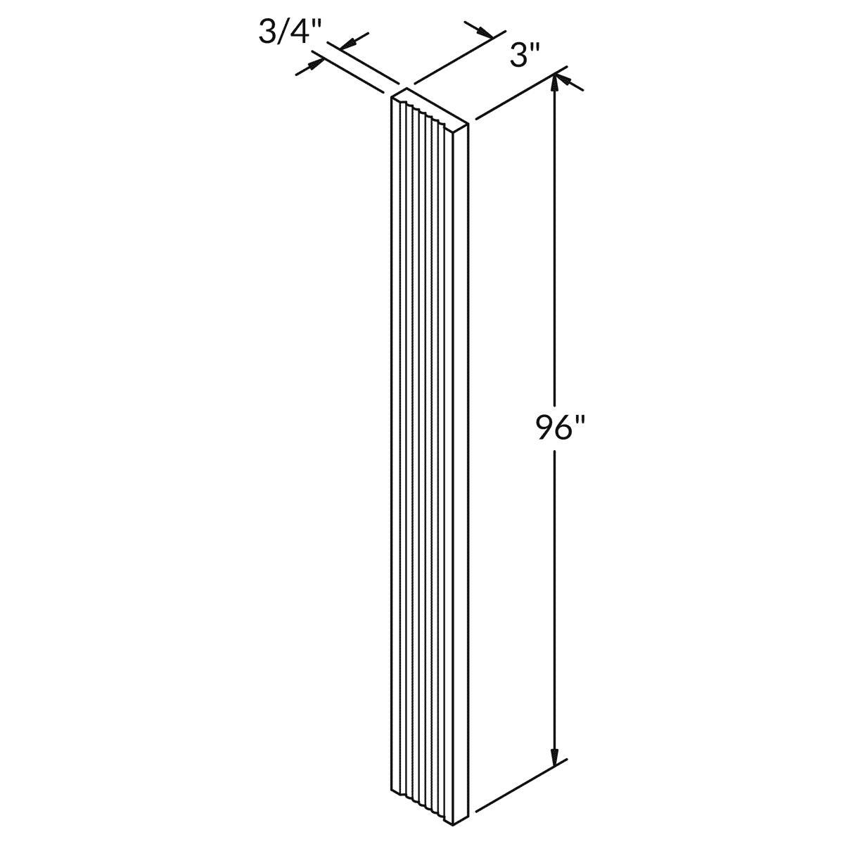 Straight Fluted Filler FF396 Milan Slate 3 in. width 96 in. height 0.75 in. depth