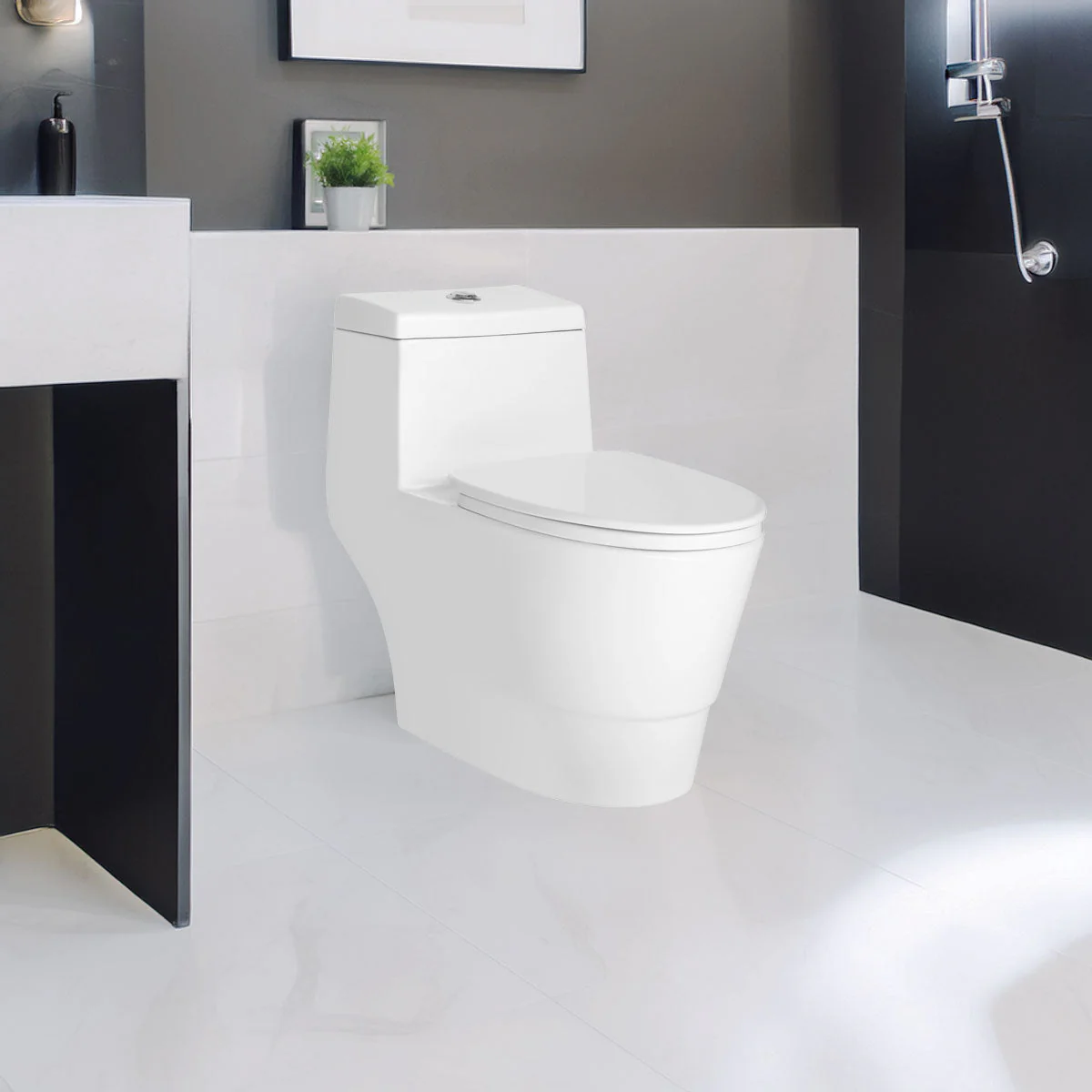 One-Piece 0.9/1.58 GPF Dual Flush Elongated Toilet with Soft-Close Seat  LT3 - Image 2