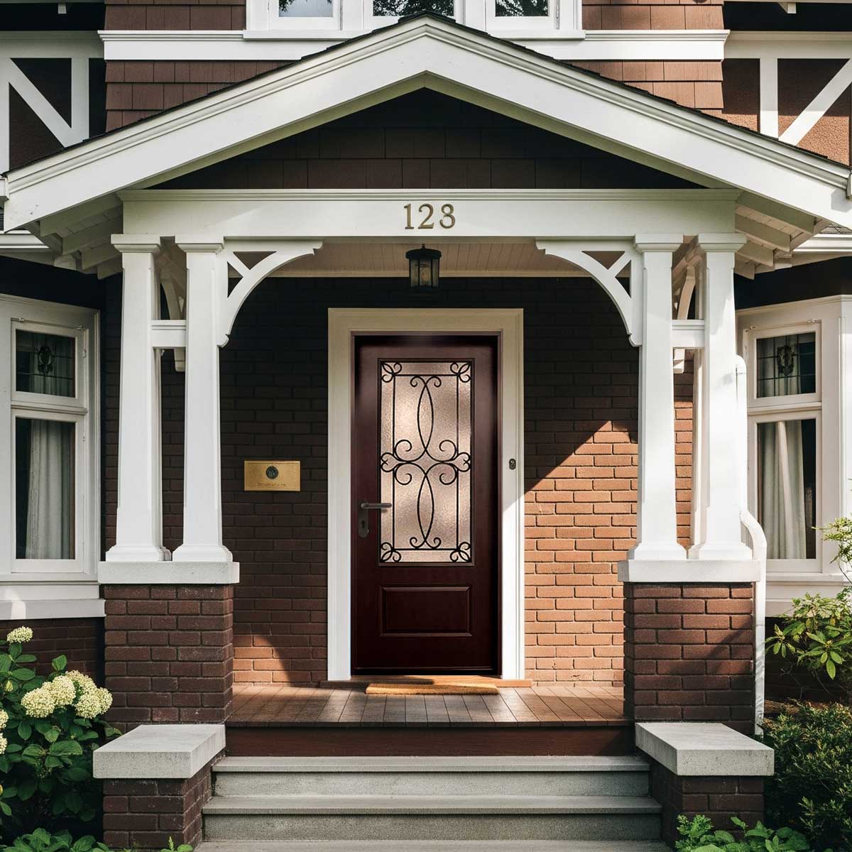 Ulysses 36 in. x 80 in. 3/4 Lite Decorative Glass Stained Dark Walnut Prehung Fiberglass Exterior Door with Brickmold - Image 3