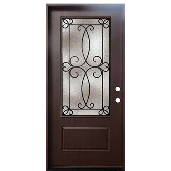 Ulysses 36 in. x 80 in. 3/4 Lite Decorative Glass Stained Dark Walnut Prehung Fiberglass Exterior Door with Brickmold - Image 4