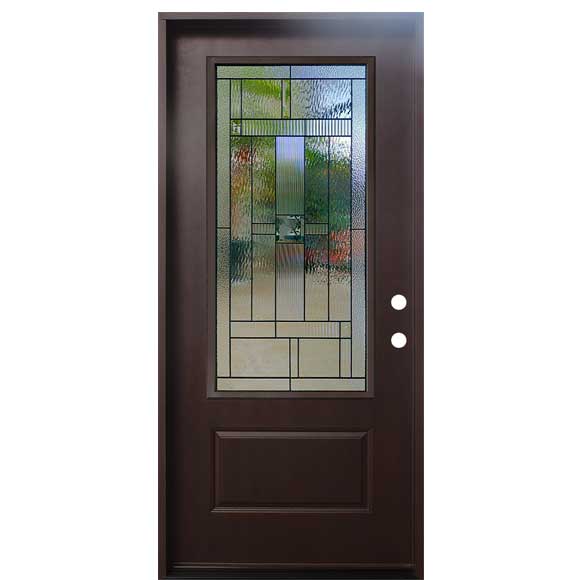 Hometown 36 in. x 80 in. 3/4 Lite Decorative Glass Stained Dark Walnut Prehung Fiberglass Exterior Door with Brickmold - Image 3