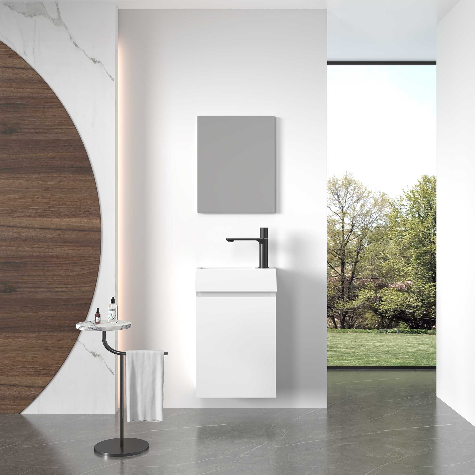 16" Wall Mount Single Bathroom Vanity in White with White Integrated Sink and Mirror