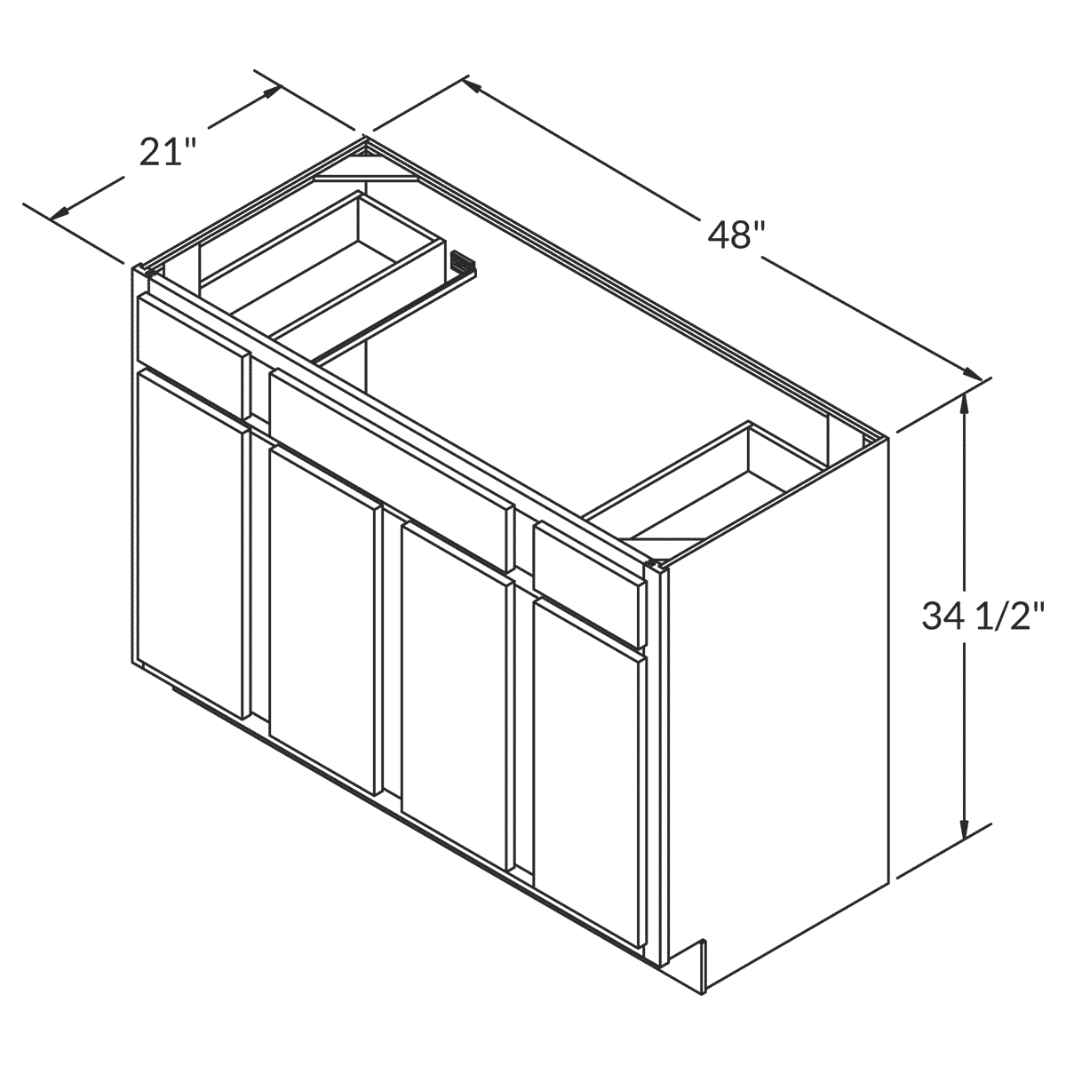 48 W x 21 D x 34.5 H Vanity Sink Base Cabinet - Newport - Image 3