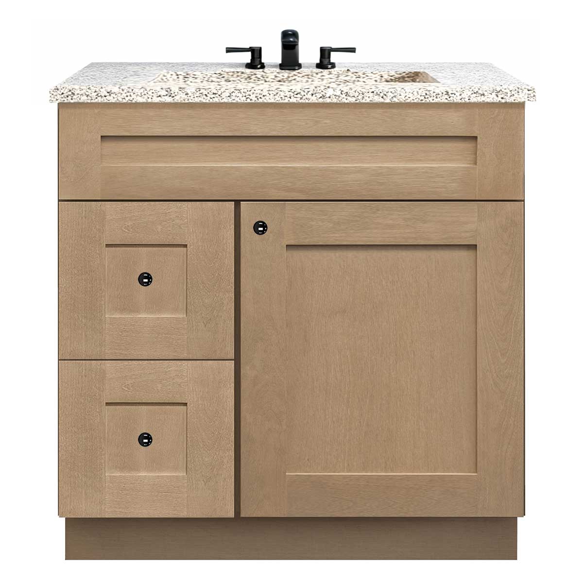 Vanity Sink Base Cabinet with Left Drawers 30 Inch Wide x 21 Inch Deep x 34 1/2 Inch High Shaker Toffee Series