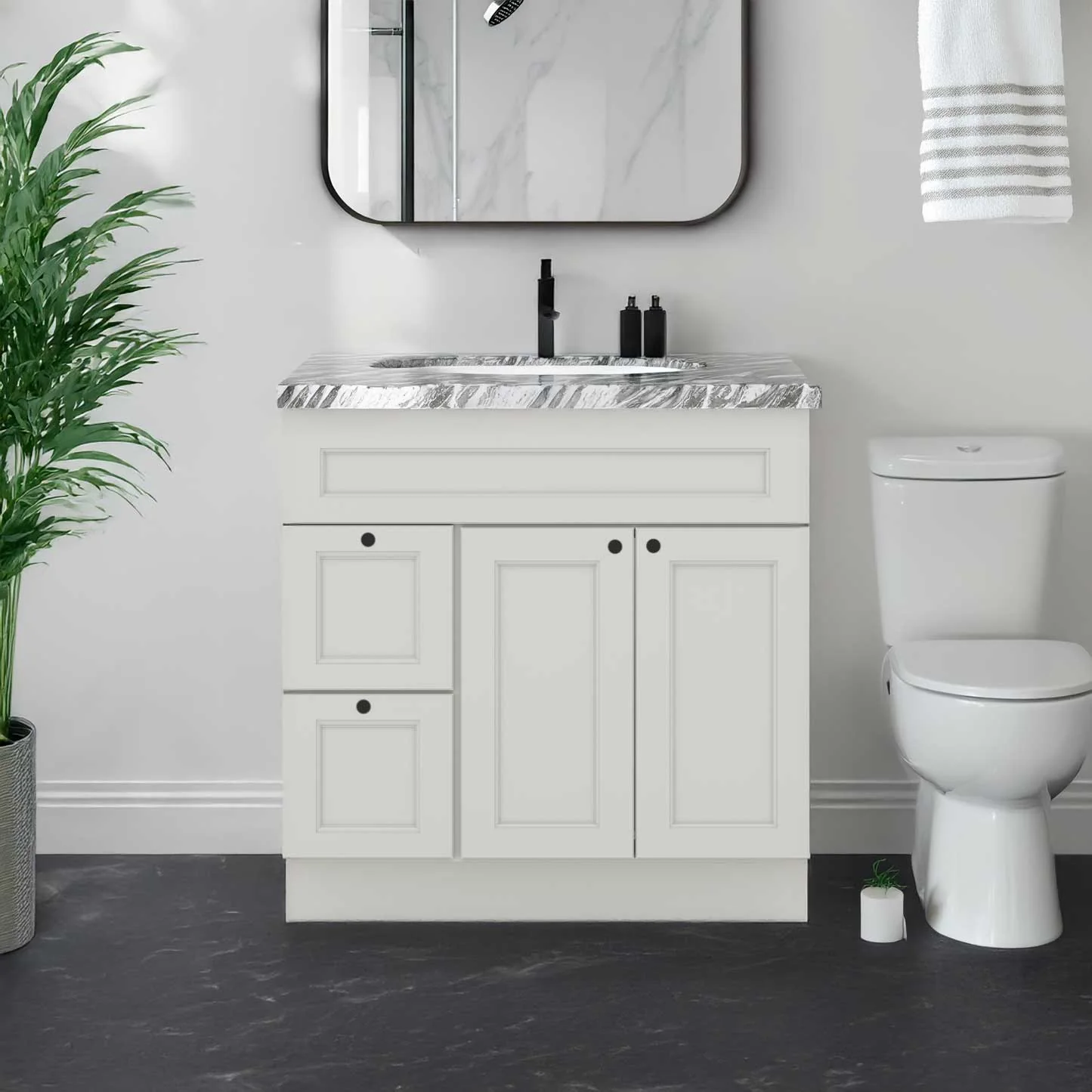 Vanity Sink Base Cabinet with Left Drawers 36 W x 21 D x 34 H - Milan Pearl