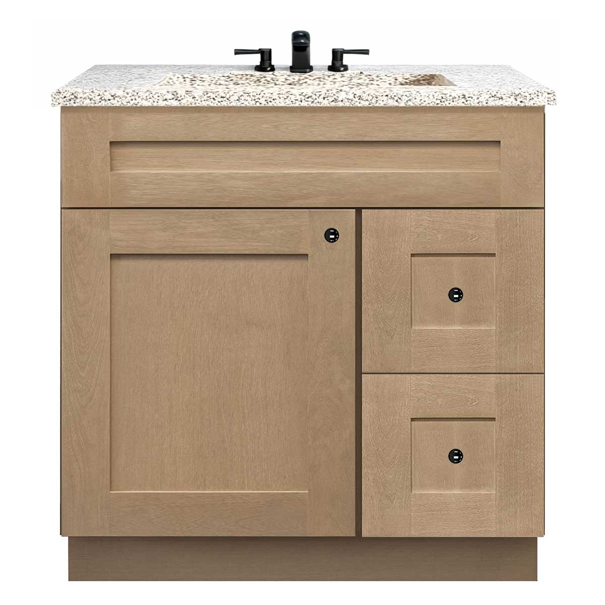 Vanity Sink Base Cabinet with Right Drawers 30 Inch Wide x 21 Inch Deep x 34 1/2 Inch High Shaker Toffee Series