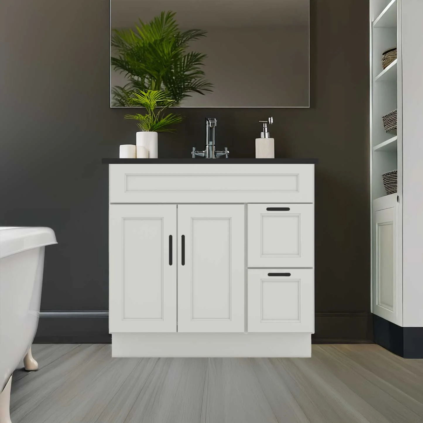 Vanity Sink Base Cabinet with Right Drawers 36 W x 21 D x 34 H - Milan Pearl