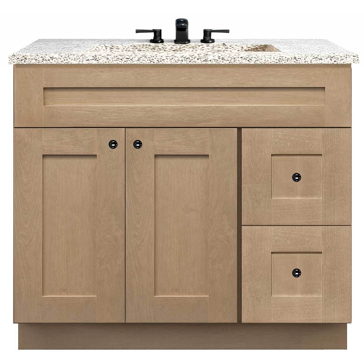Vanity Sink Base Cabinet with Right Drawers 36 Inch Wide x 21 Inch Deep x 34 1/2 Inch High Shaker Toffee Series