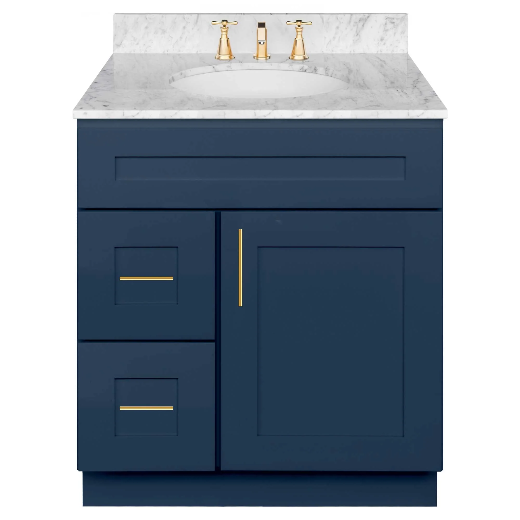 Vanity Sink Base Cabinet with Left Drawers 30 Inch Wide x 21 Inch Deep x 34 1/2 Inch High Danbury Blue Series