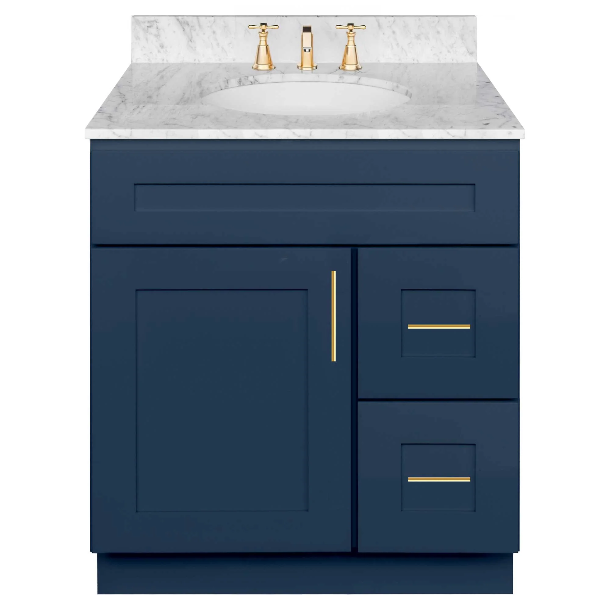 Vanity Sink Base Cabinet with Right Drawers 30 Inch Wide x 21 Inch Deep x 34 1/2 Inch High Danbury Blue Series