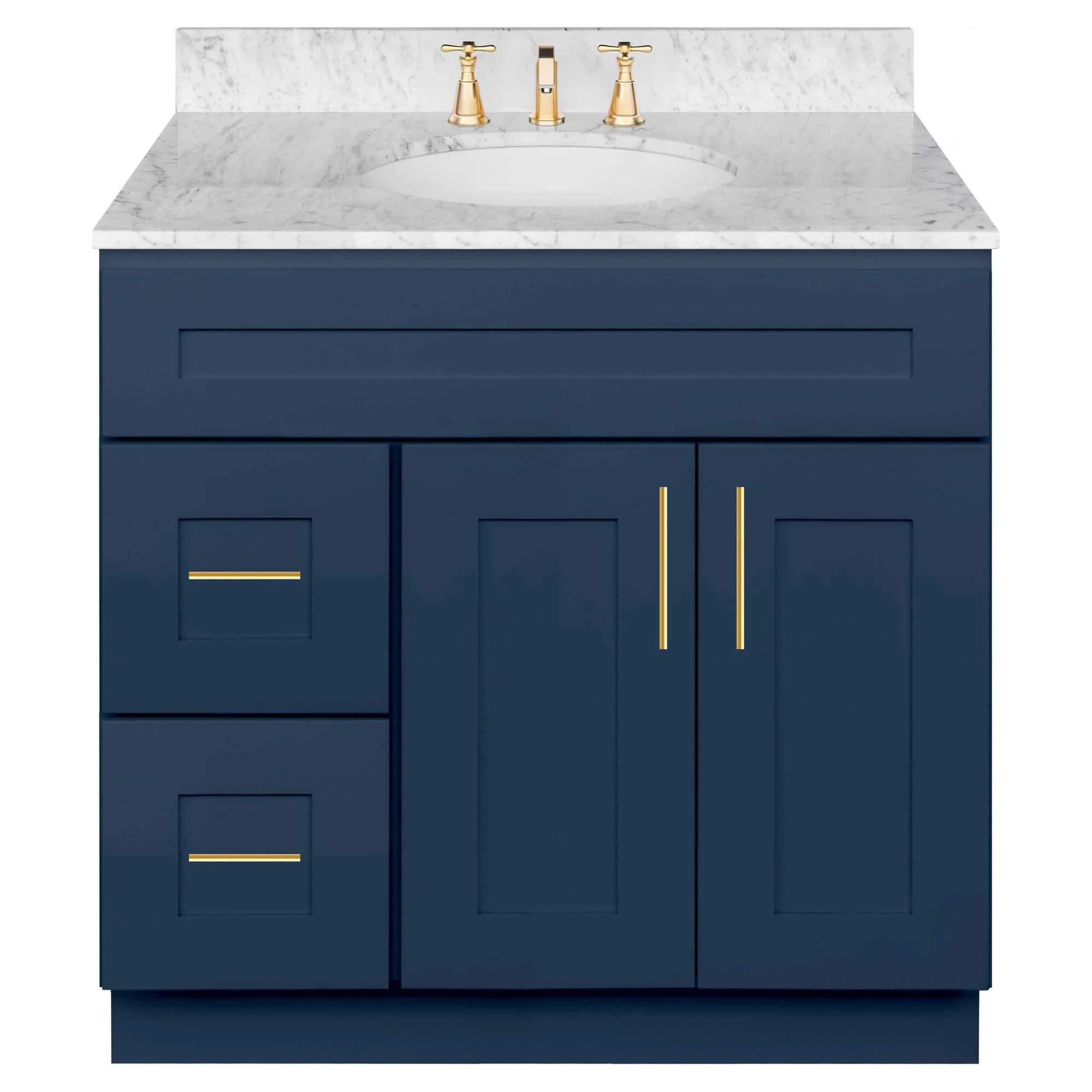 Vanity Sink Base Cabinet with Left Drawers 36 Inch Wide x 21 Inch Deep x 34 1/2 Inch High Danbury Blue Series