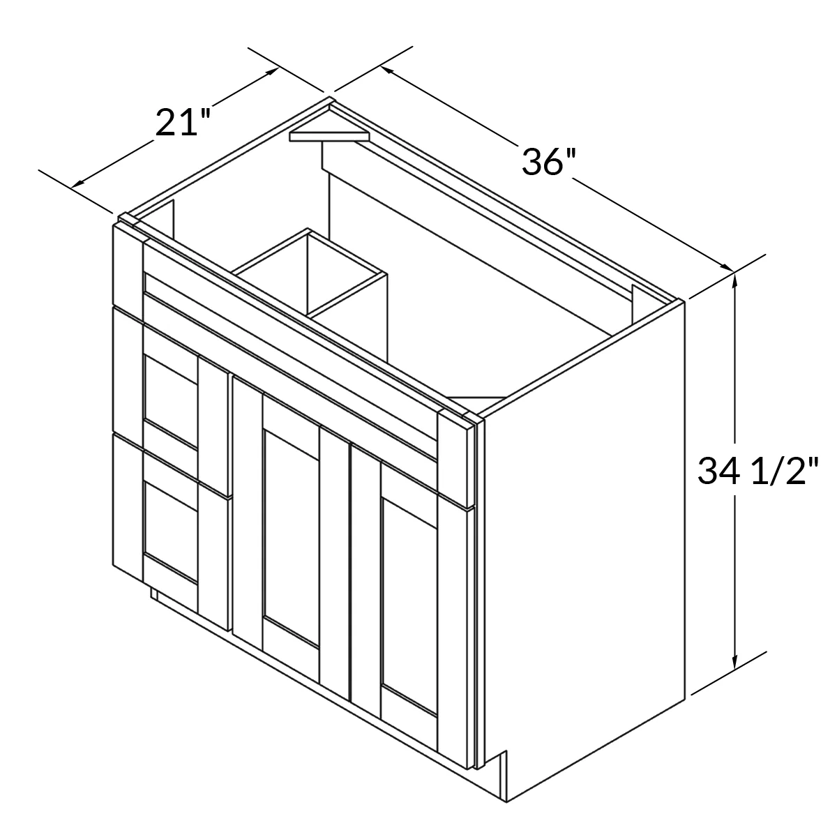 Vanity Sink Base Cabinet with Left Drawers 36 Inch Wide x 21 Inch Deep x 34 1/2 Inch High Danbury Blue Series - Image 3