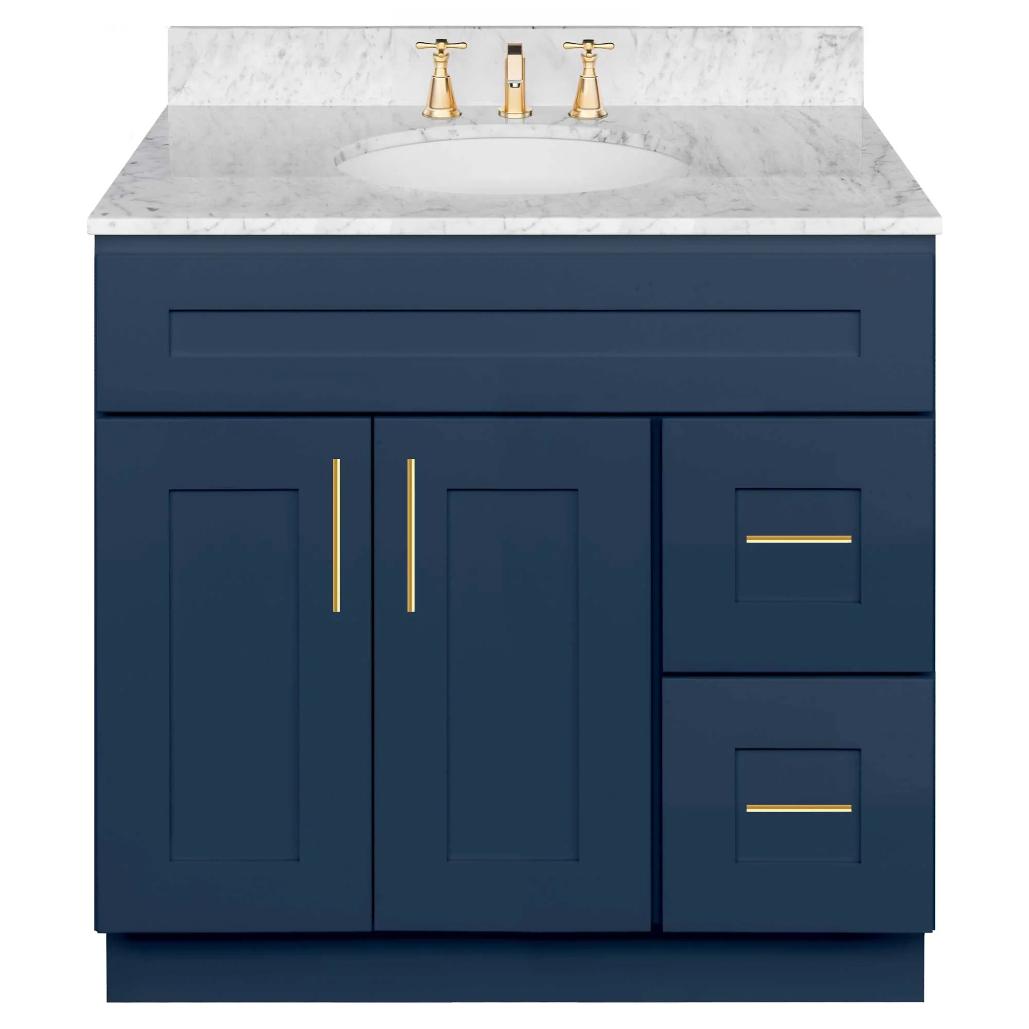 Vanity Sink Base Cabinet with Right Drawers 36 Inch Wide x 21 Inch Deep x 34 1/2 Inch High Danbury Blue Series