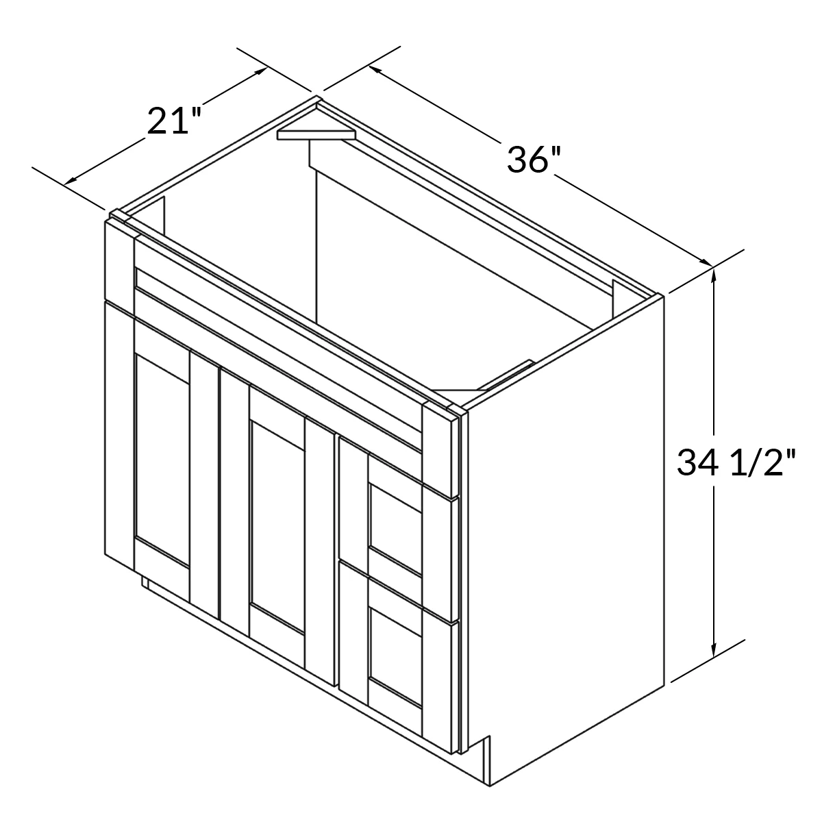 Vanity Sink Base Cabinet with Right Drawers 36 Inch Wide x 21 Inch Deep x 34 1/2 Inch High Danbury Blue Series - Image 3