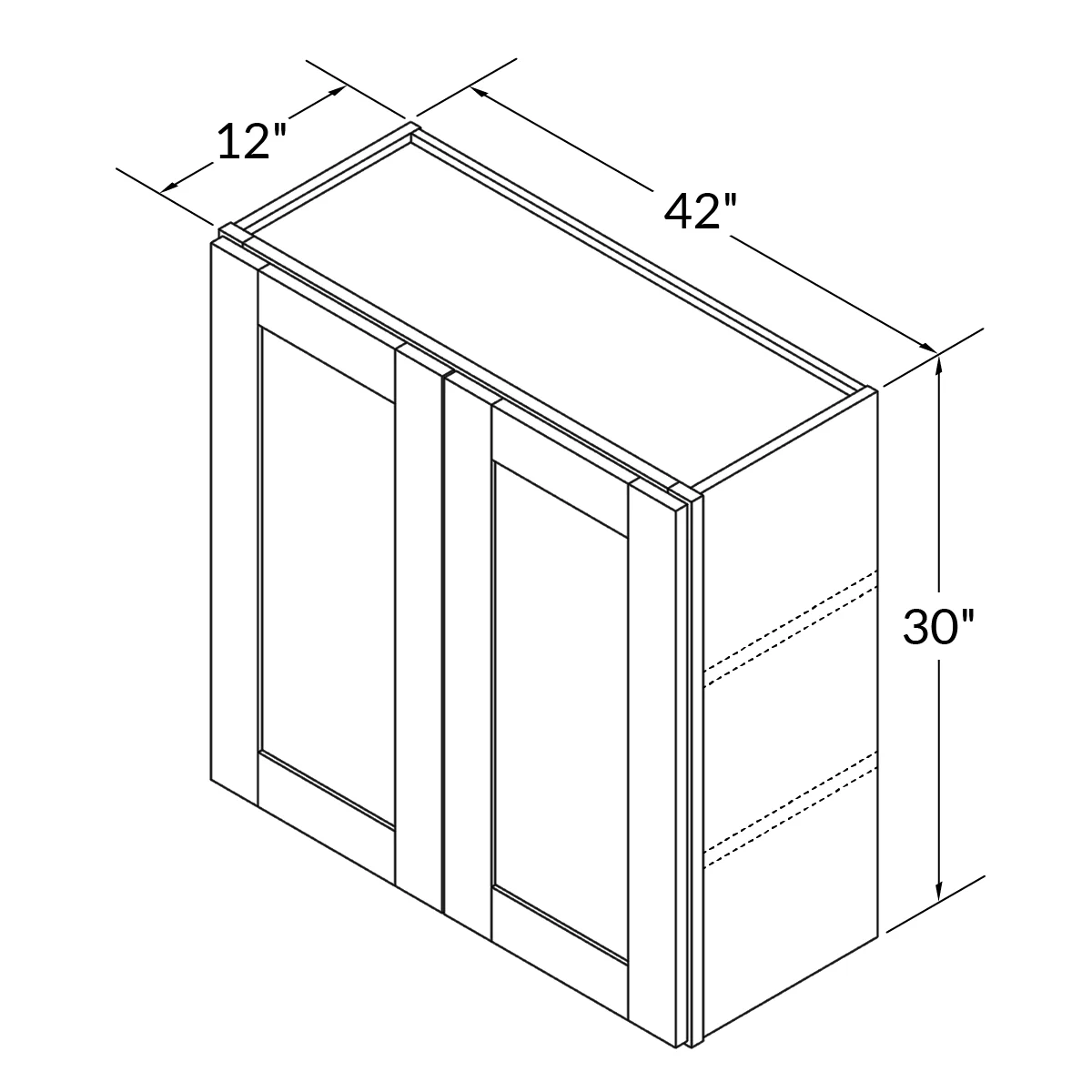 Wall Kitchen Cabinet W4230 Shaker Toffee LessCare 42 in. width 30 in. height 12 in. depth