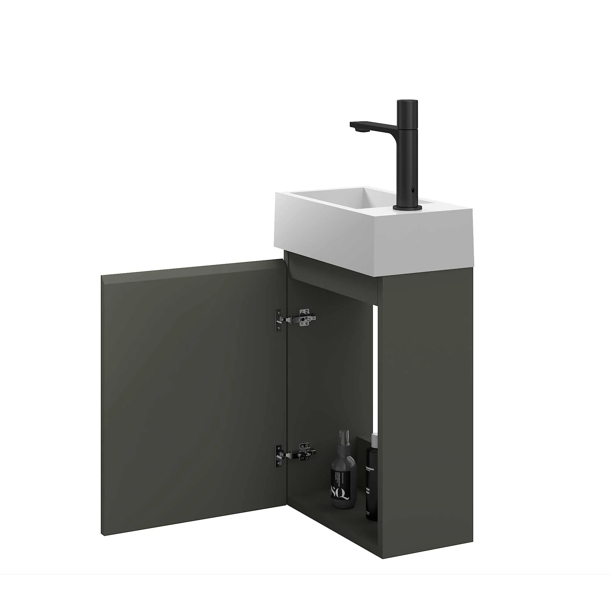 16" Wall Mount Single Bathroom Vanity in Gray with White Integrated Sink and Mirror - Image 3