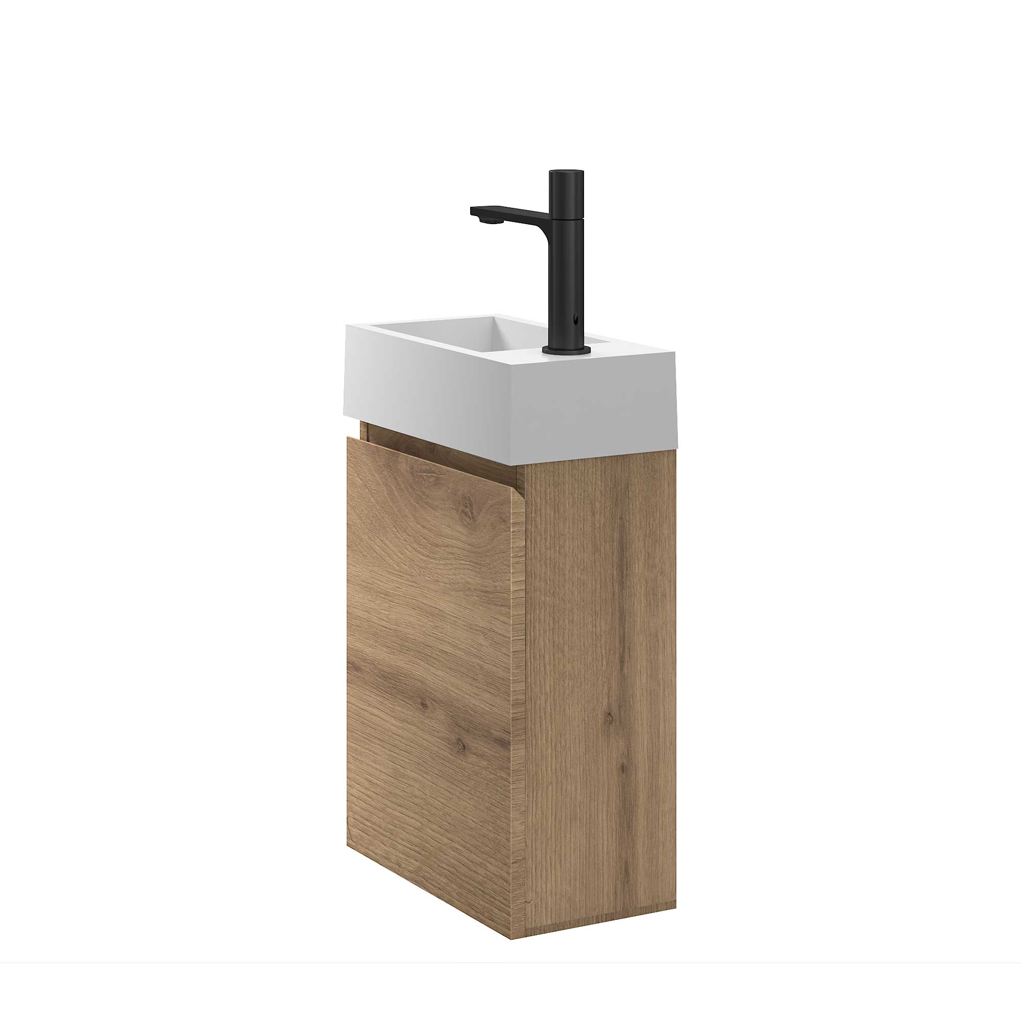 16" Wall Mount Single Bathroom Vanity in Oak with White Integrated Sink and Mirror - Image 2
