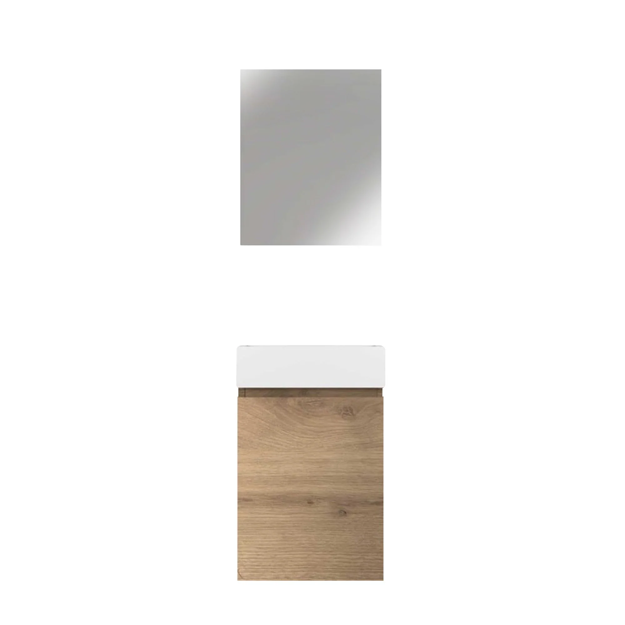 16" Wall Mount Single Bathroom Vanity in Oak with White Integrated Sink and Mirror - Image 4