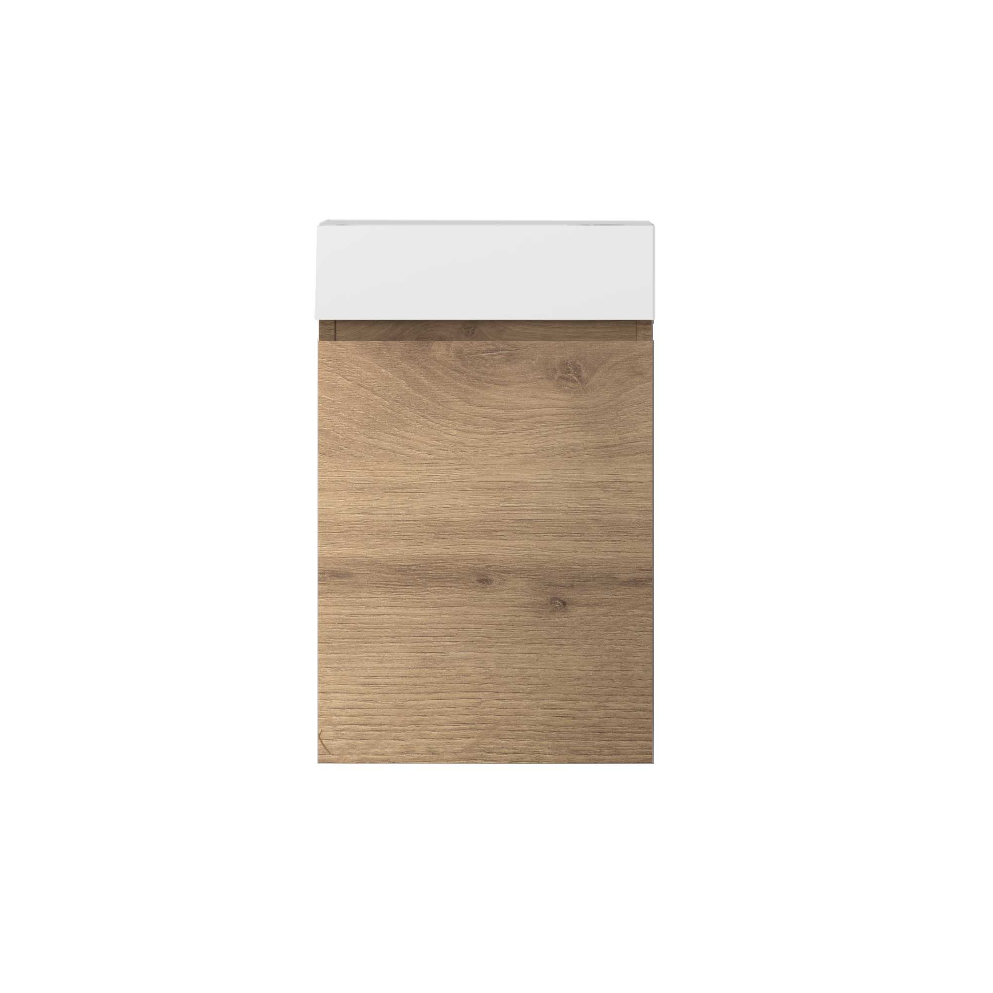 16" Wall Mount Single Bathroom Vanity in Oak with White Integrated Sink and Mirror - Image 5
